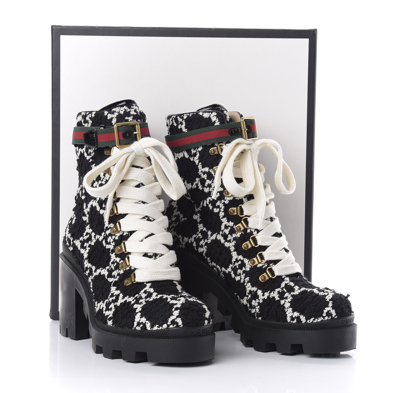 Gucci Tweed GG Monogram Lace Up Combat Ankle Boots 40.5 Black 12 of 12