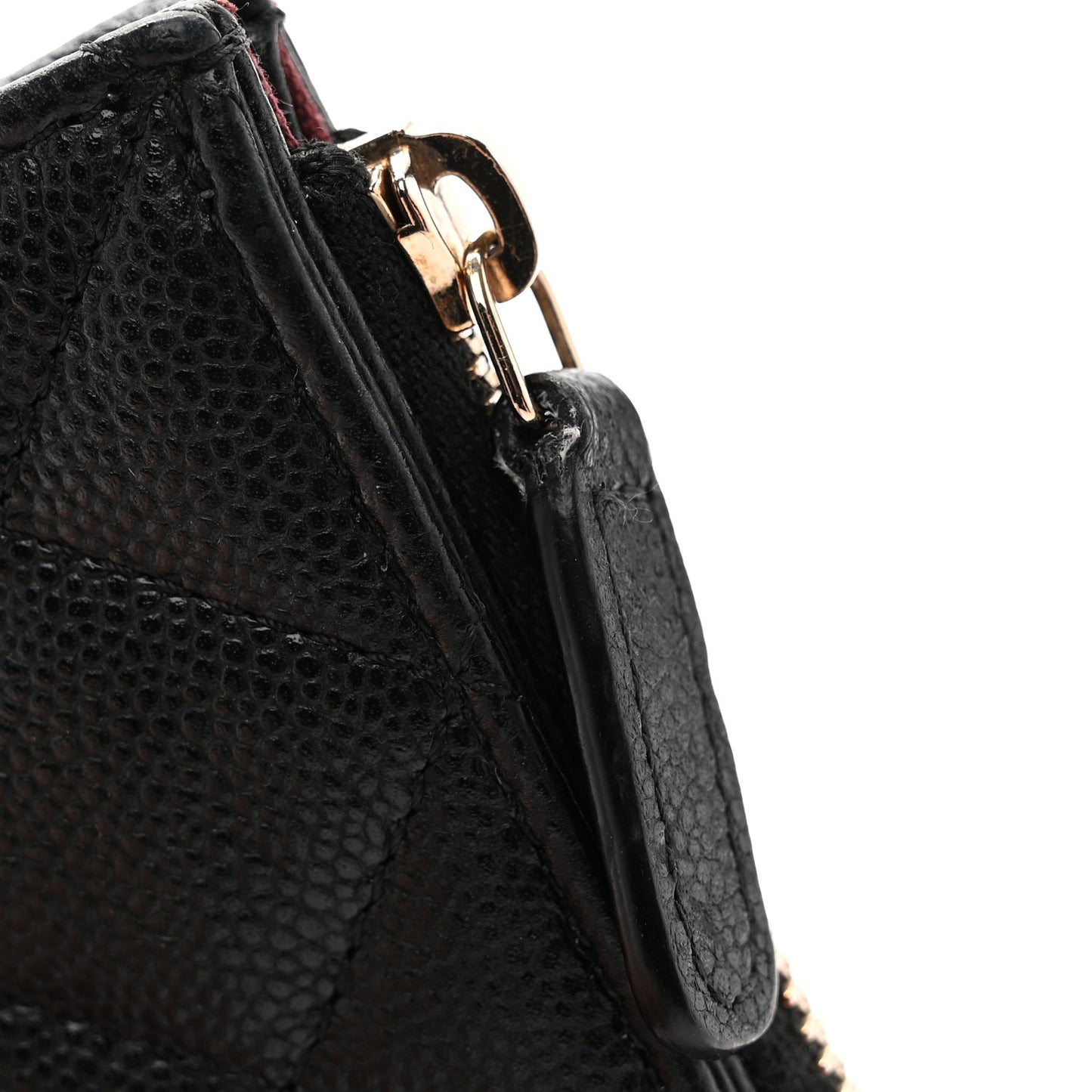 Caviar Quilted Flap Zip Card Holder Black