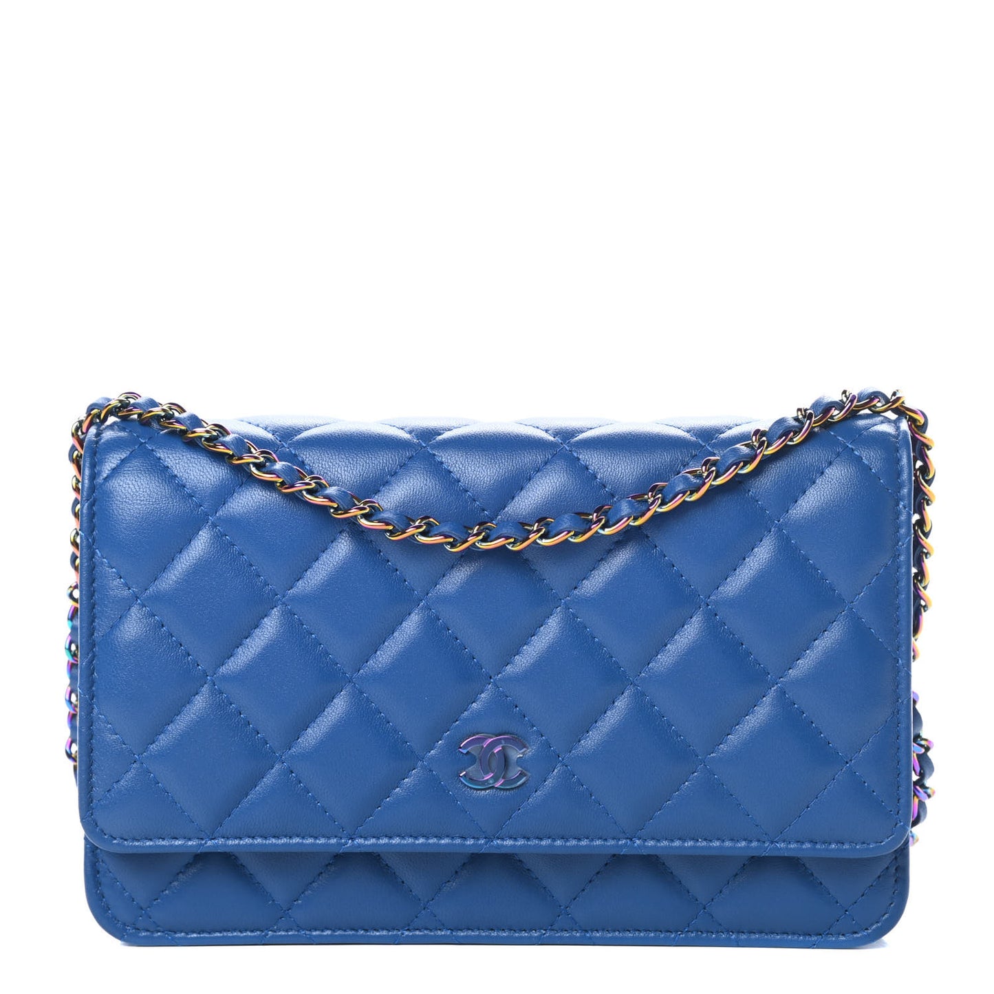 Lambskin Quilted Wallet On Chain WOC Dark Blue Pink
