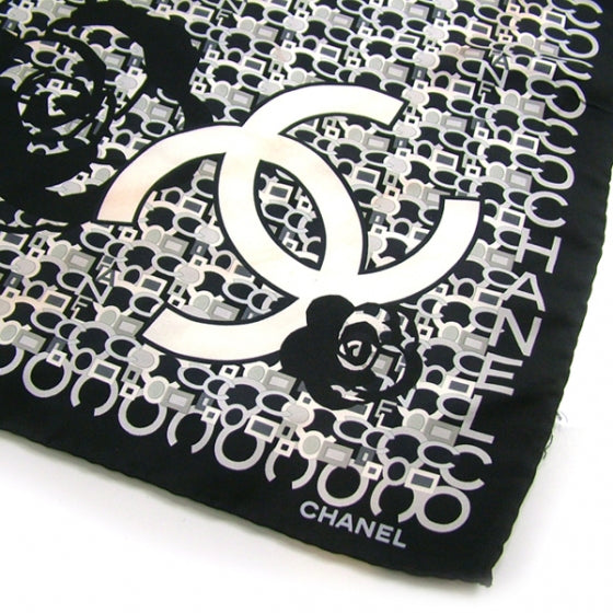 Silk Camelia CC Symbols Scarf Black