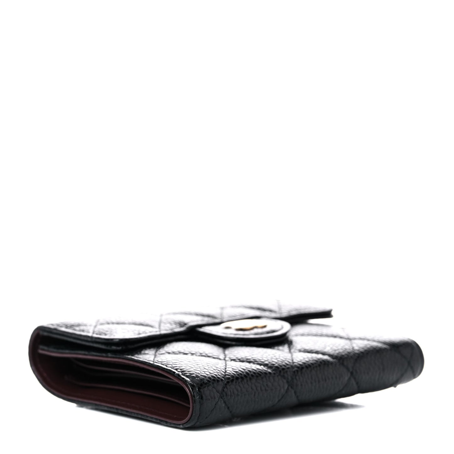 Caviar Quilted Compact Flap Wallet Black