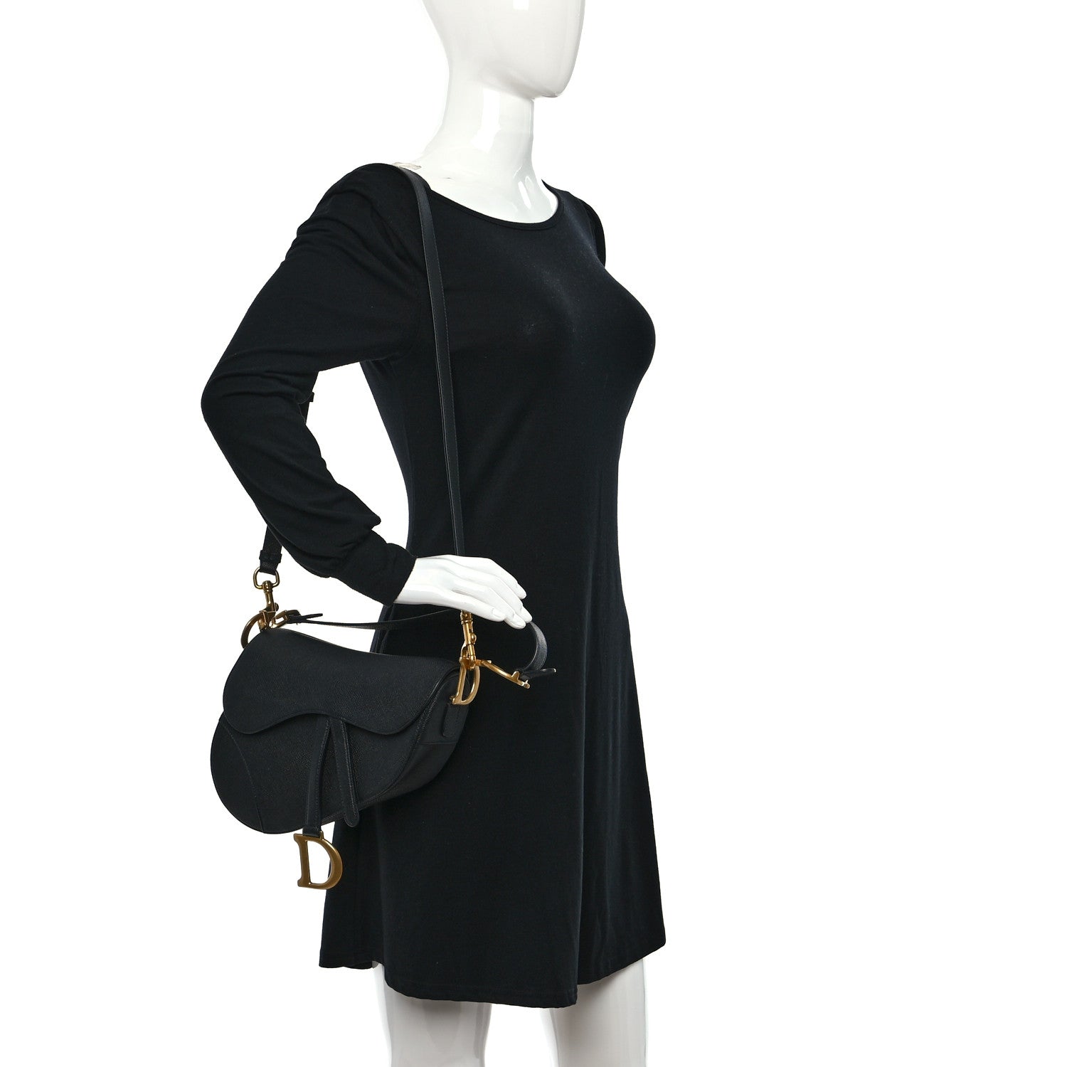 Christian Dior Grained Calfskin Saddle Bag With Strap Black 2 of 9