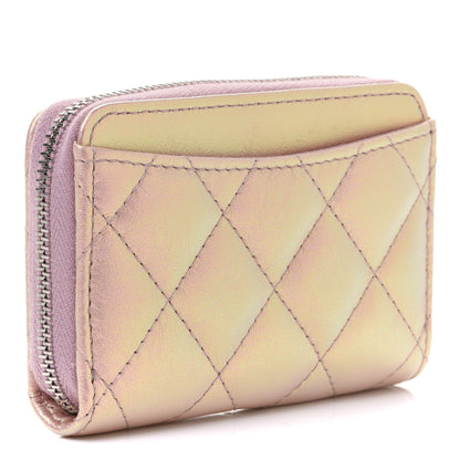 Chanel Iridescent Calfskin Quilted Zip Coin Purse Wallet Pink 3 of 8