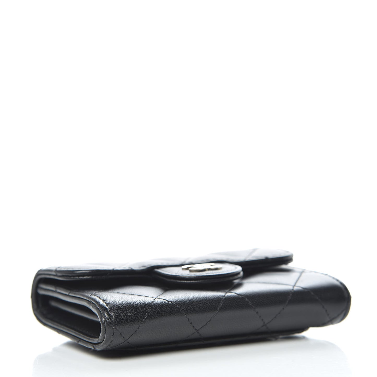 Lambskin Quilted Flap Card Holder Wallet Black