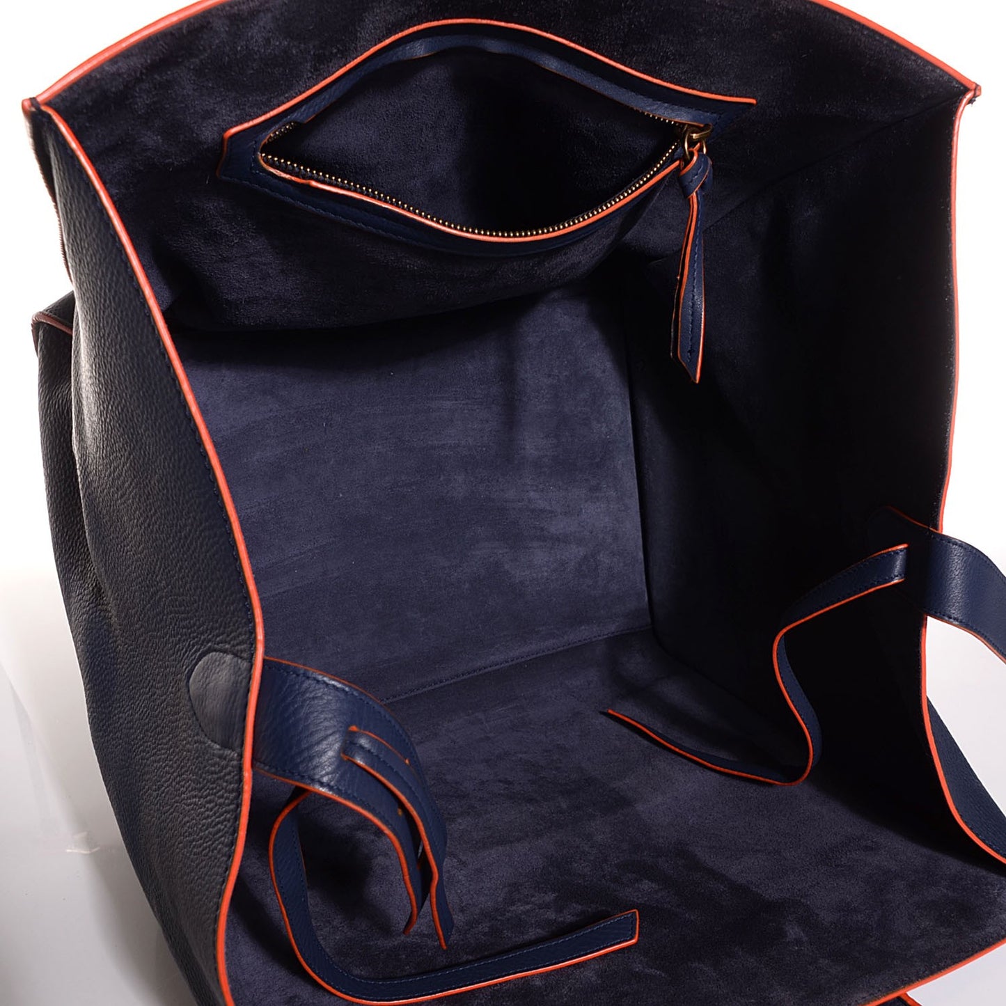 Supple Calfskin Large Phantom Luggage Navy Blue Orange Trim