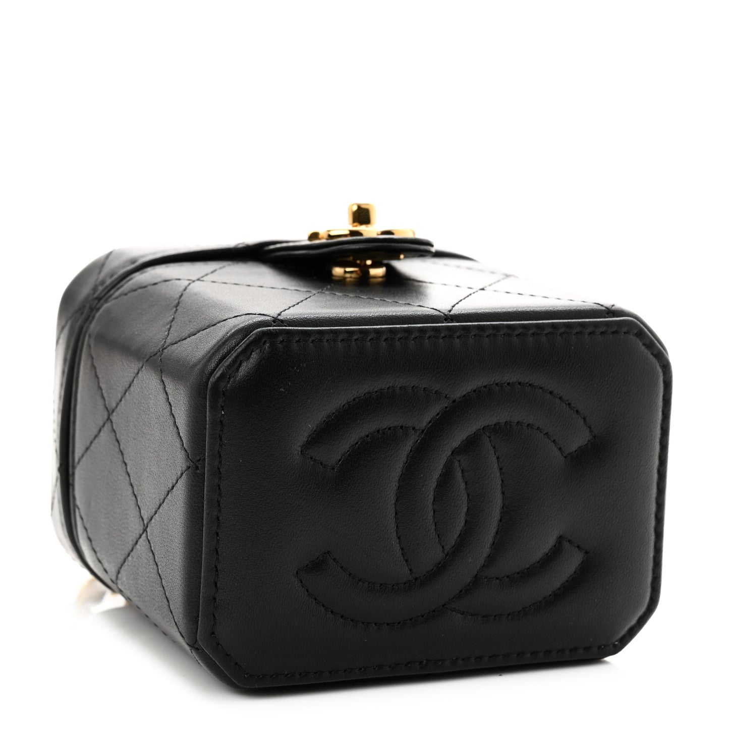 Lambskin Quilted Vanity Clutch With Chain  Black