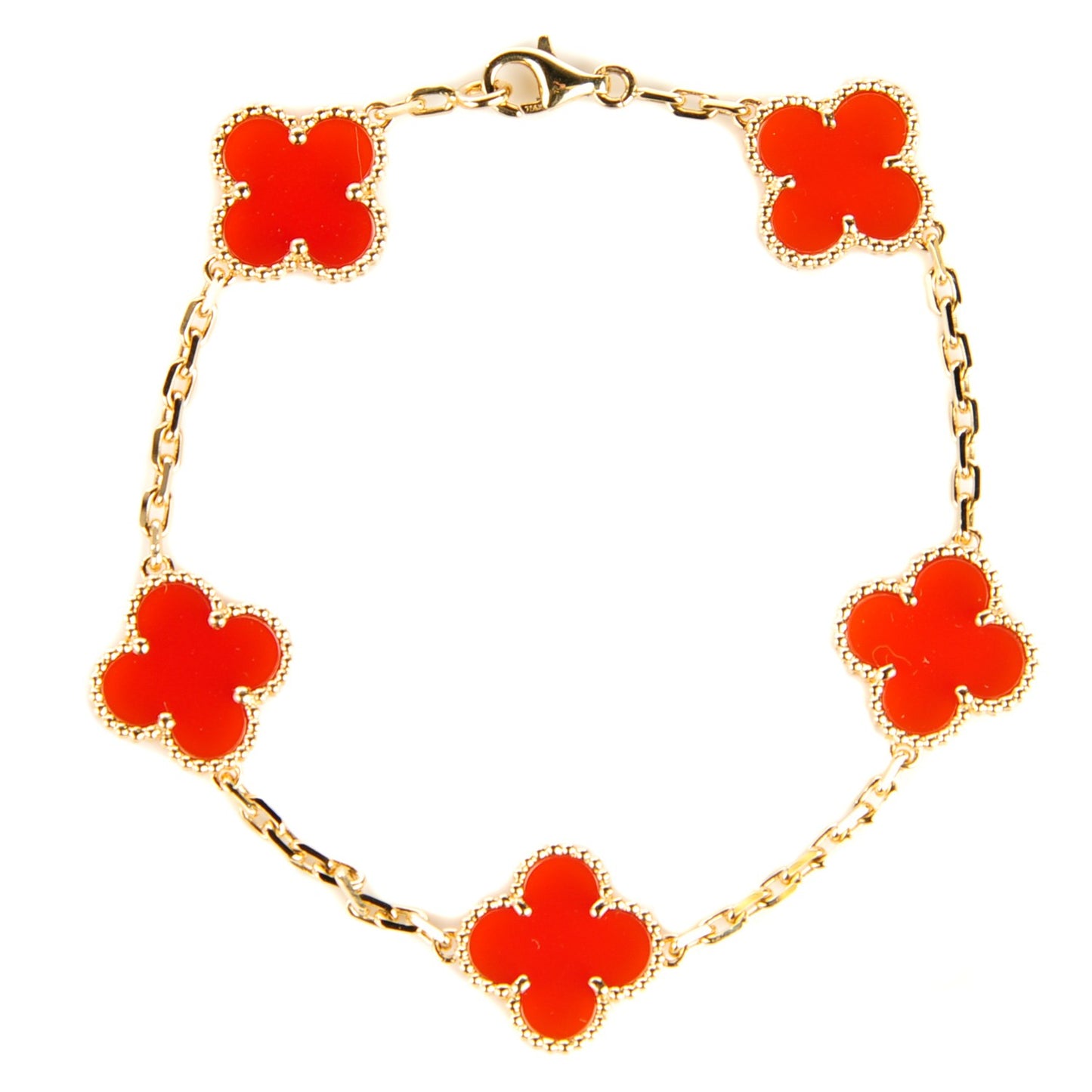 18K Yellow Gold Carnelian 5 Motifs Vintage Alhambra Bracelet