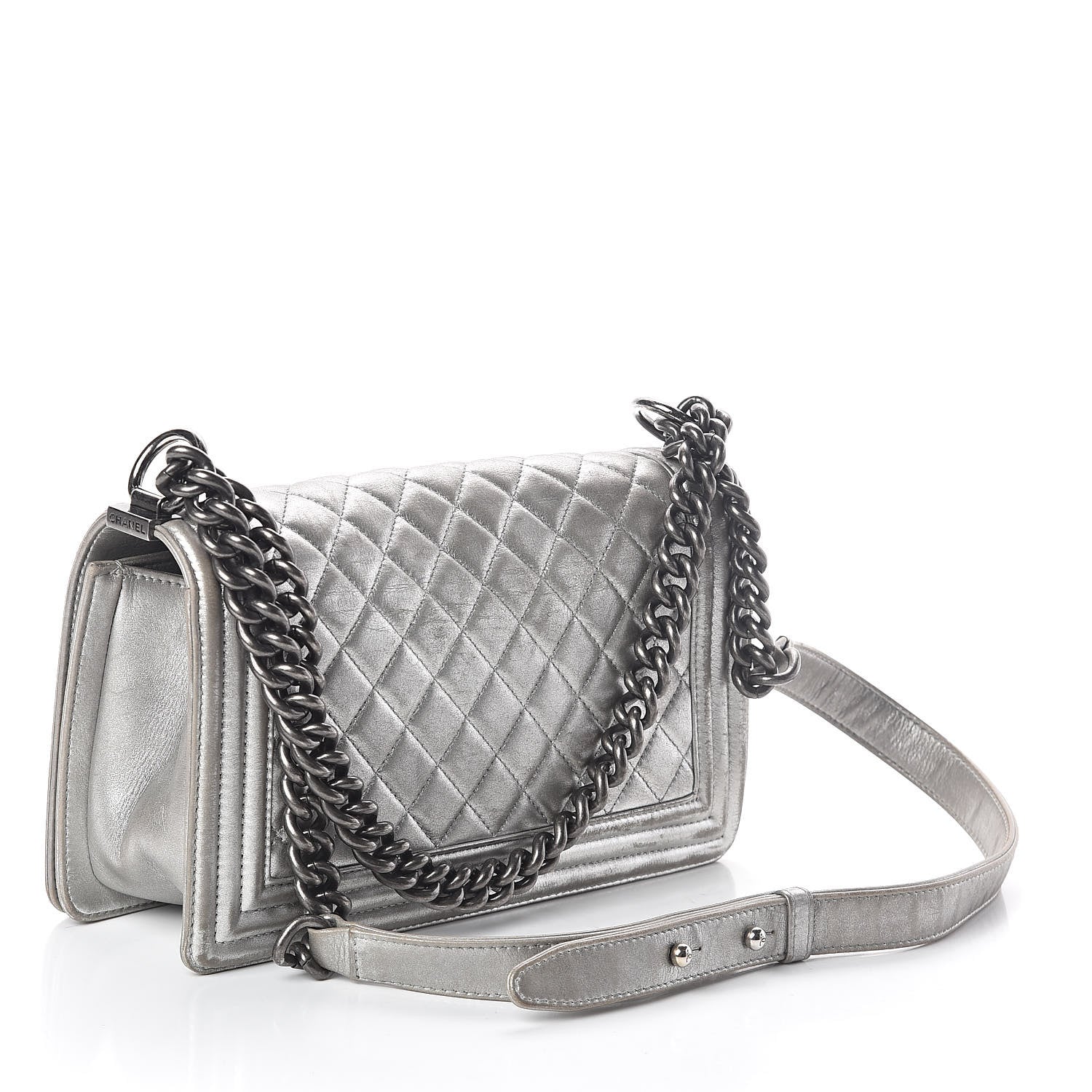 Chanel Metallic Lambskin Quilted Medium Boy Flap Silver 3 of 10
