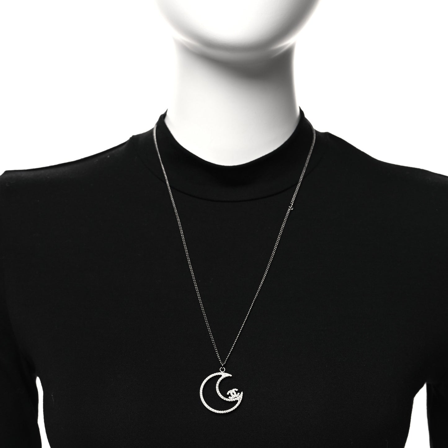 Ruthenium Crystal CC Moon Pendant Necklace