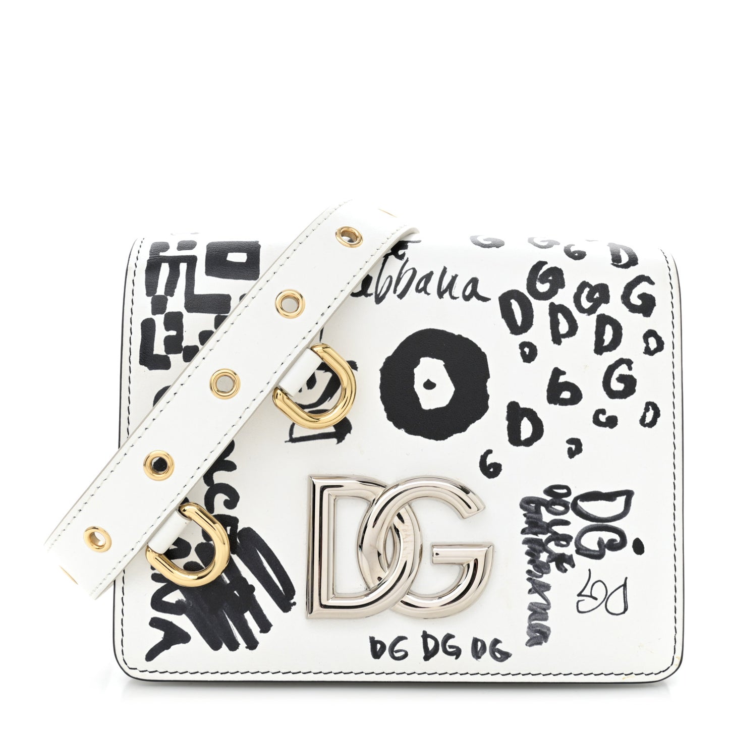 Calfskin DG Graffiti Print 3.5 Crossbody White
