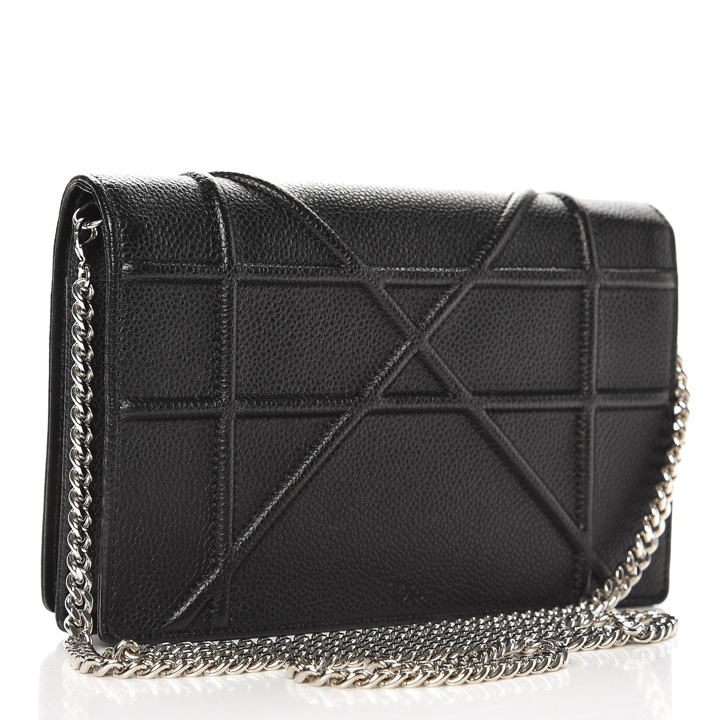 Grained Calfskin Diorama Wallet on Chain Pouch Black