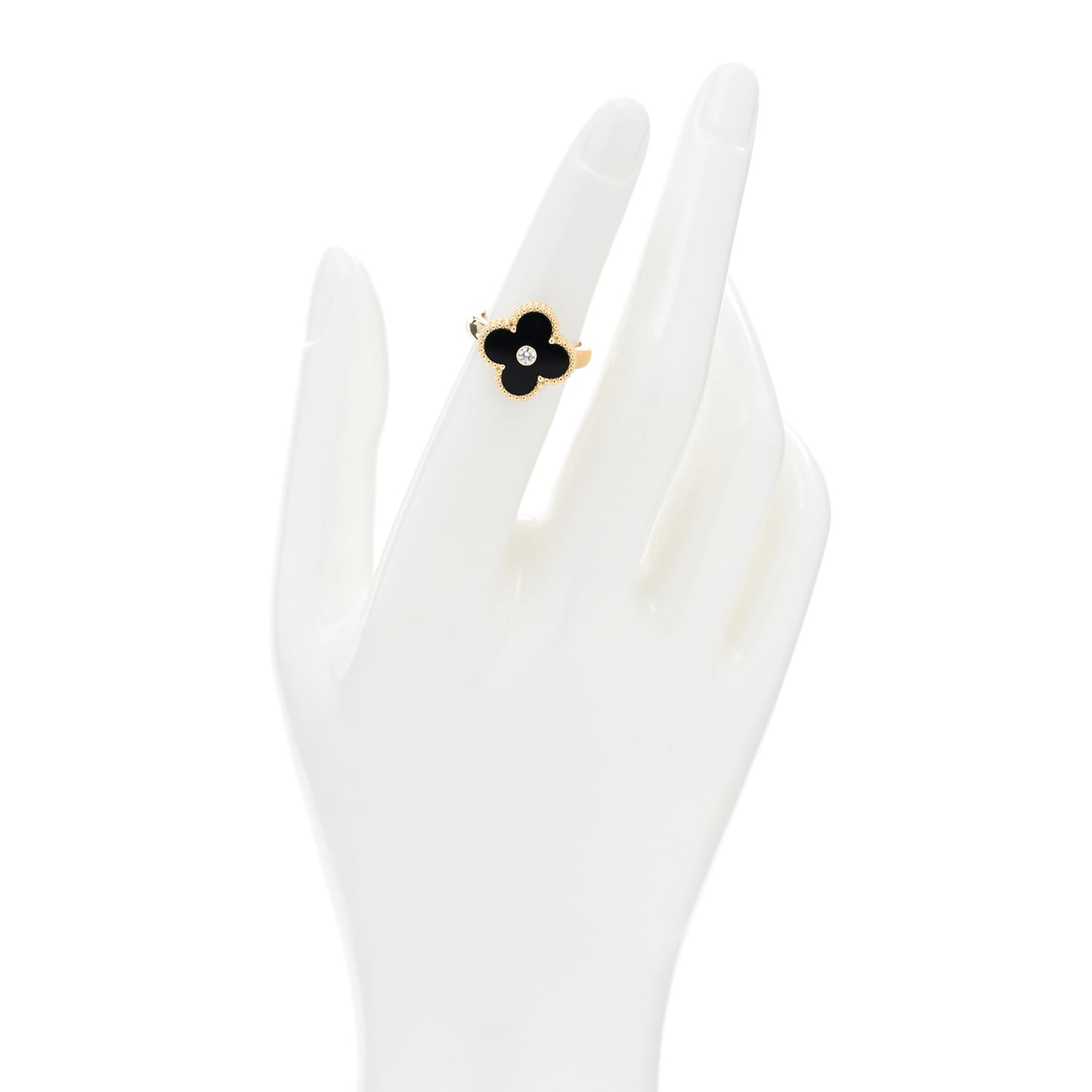 18K Yellow Gold Black Onyx Diamond Vintage Alhambra Ring 49 4.75