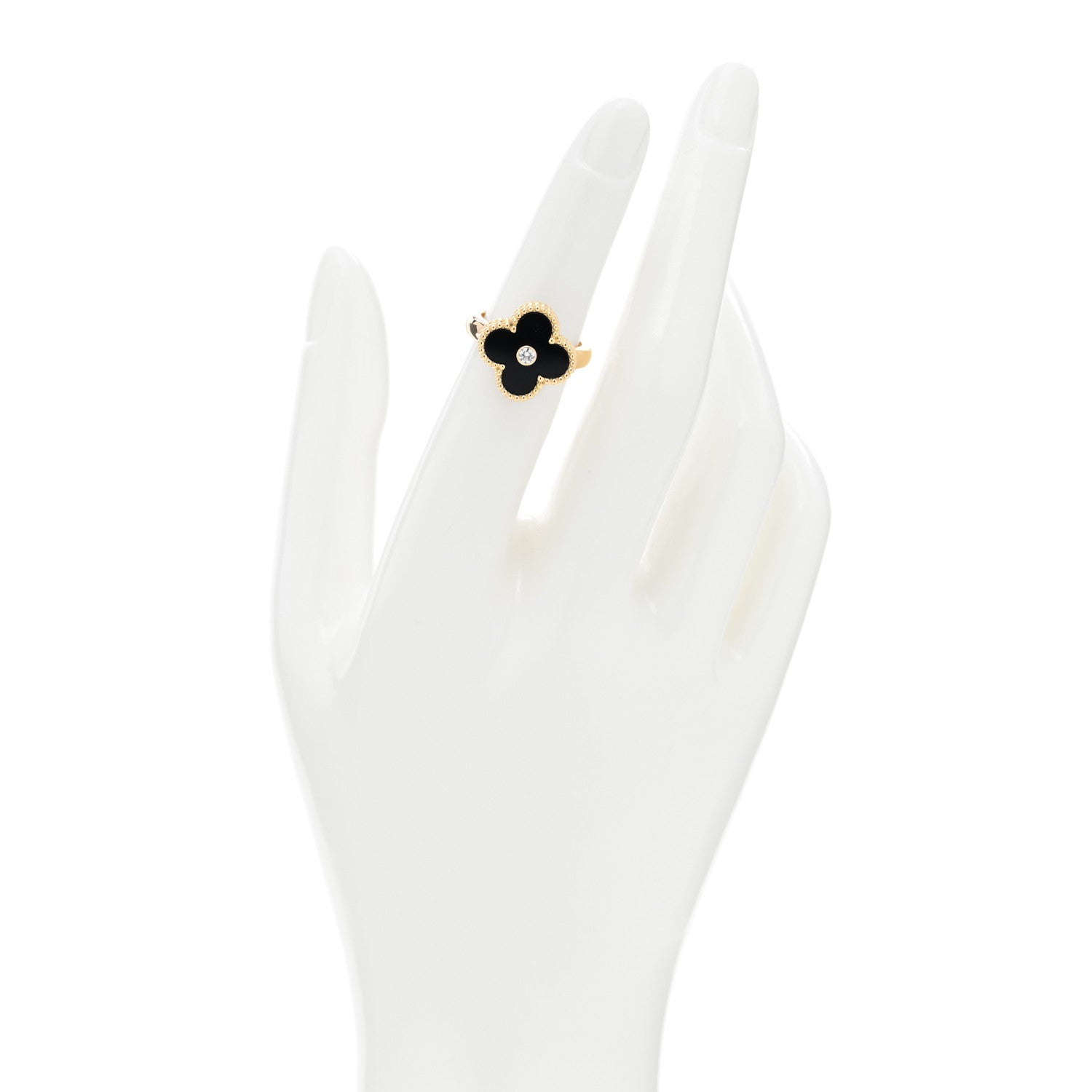 Van Cleef & Arpels 18K Yellow Gold Black Onyx Diamond Vintage Alhambra Ring 49 4.75 2 of 4