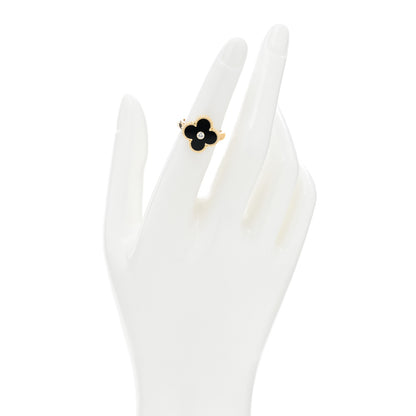 Van Cleef & Arpels 18K Yellow Gold Black Onyx Diamond Vintage Alhambra Ring 49 4.75 2 of 4