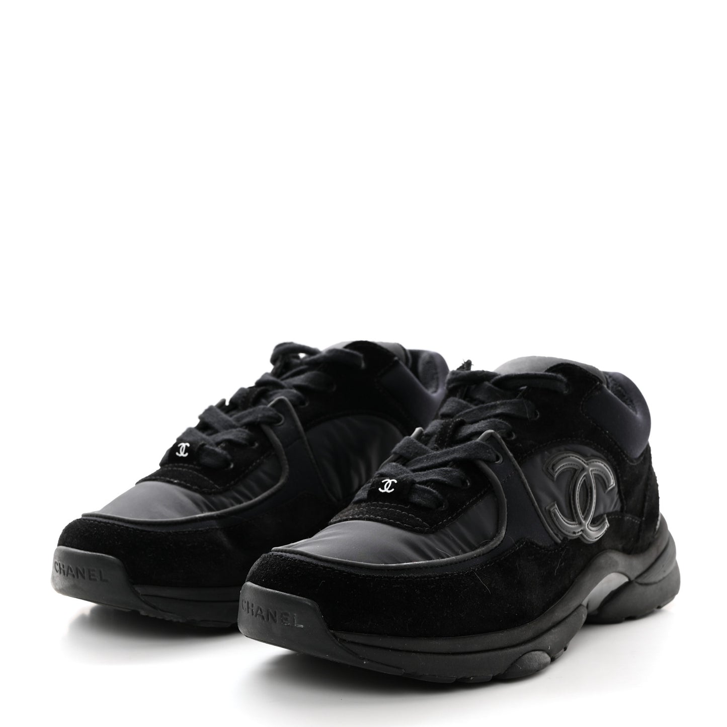 Nylon Calfskin Suede CC Sneakers 39 Black