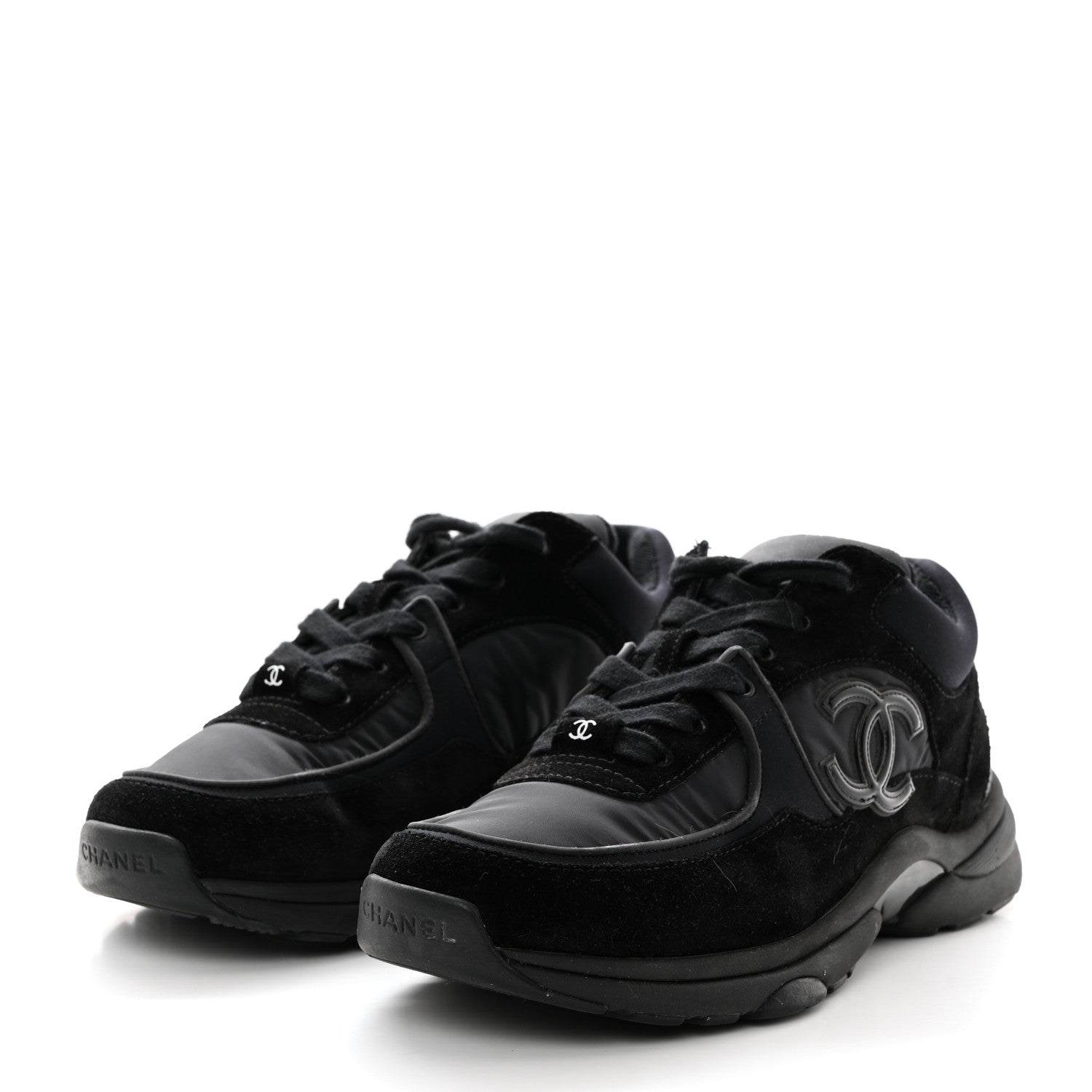 Chanel Nylon Calfskin Suede CC Sneakers 39 Black 3 of 9
