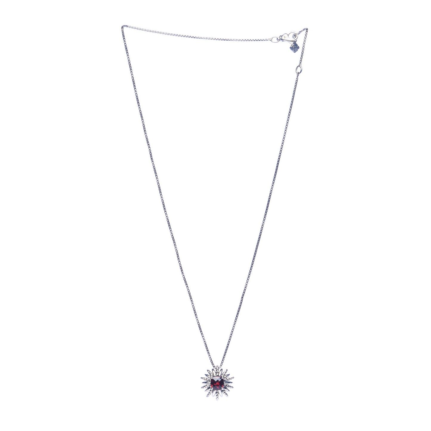 Sterling Silver Garnet Starburst Pendant Necklace
