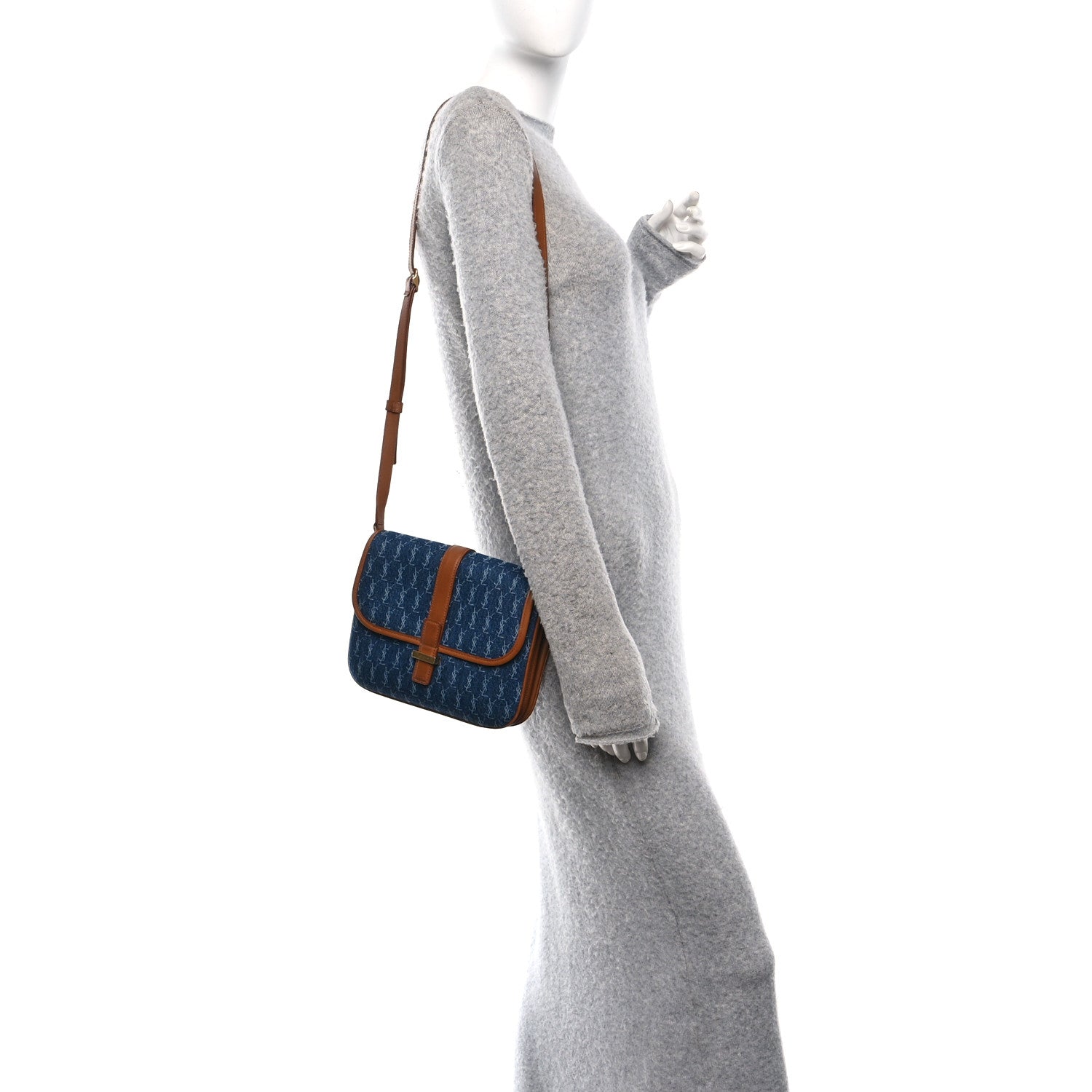 Saint Laurent Denim All-Over Monogram Small Le Monogramme Satchel Navy Blue 2 of 11