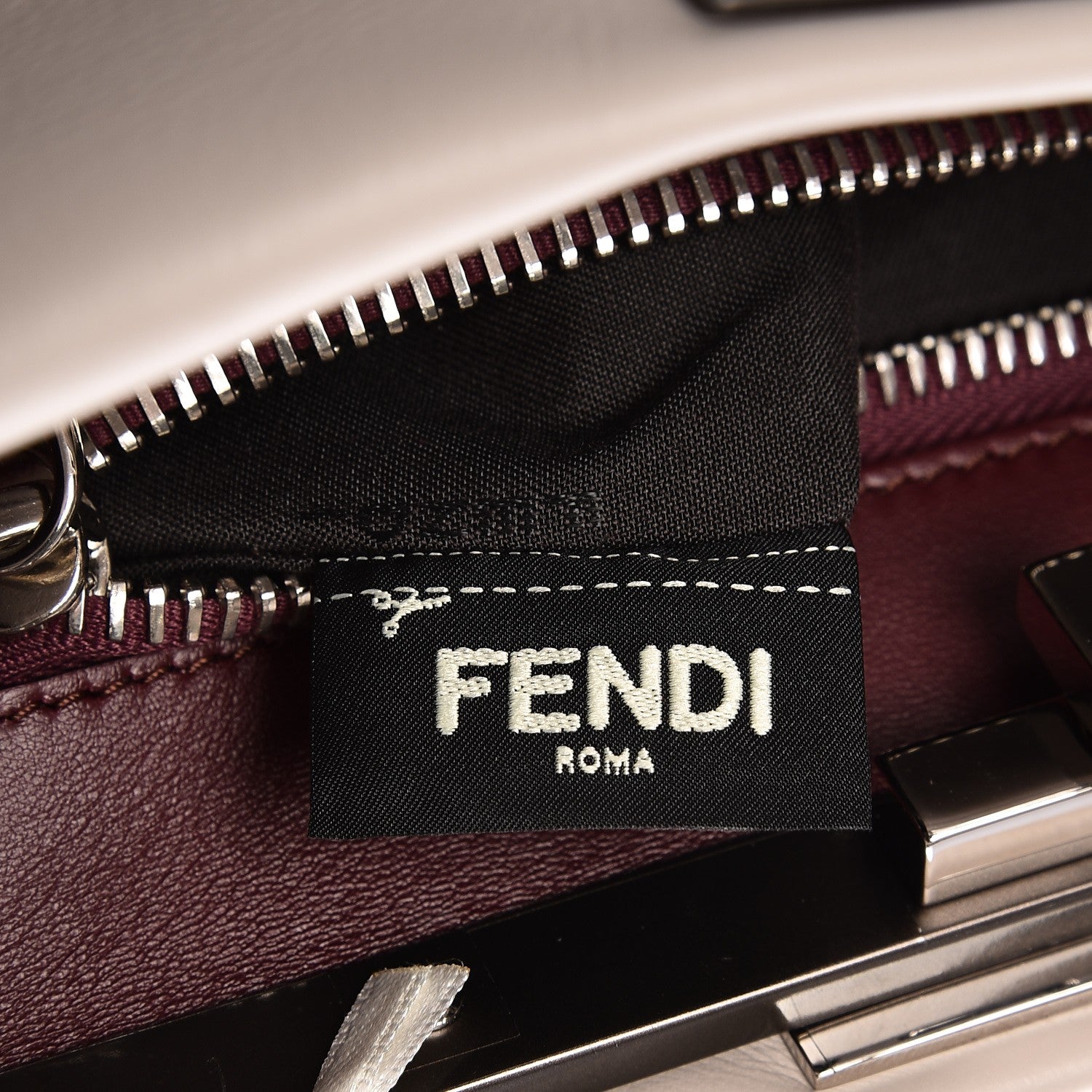 Fendi Vitello Seta Shiny Nappa Medium Peekaboo Iconic Satchel Grigio Polvere Bordeaux 8 of 9