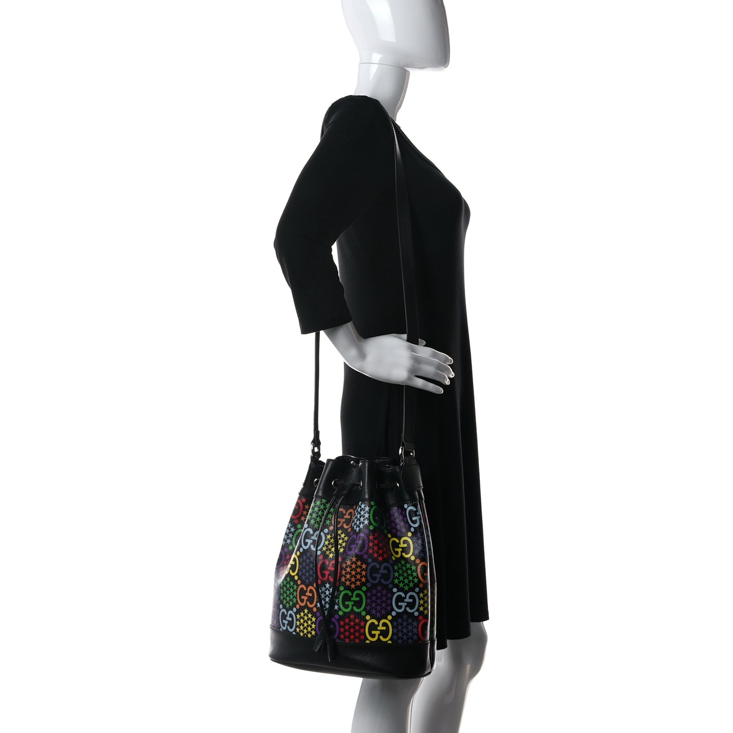 GG Supreme Monogram Psychedelic Bucket Bag Black