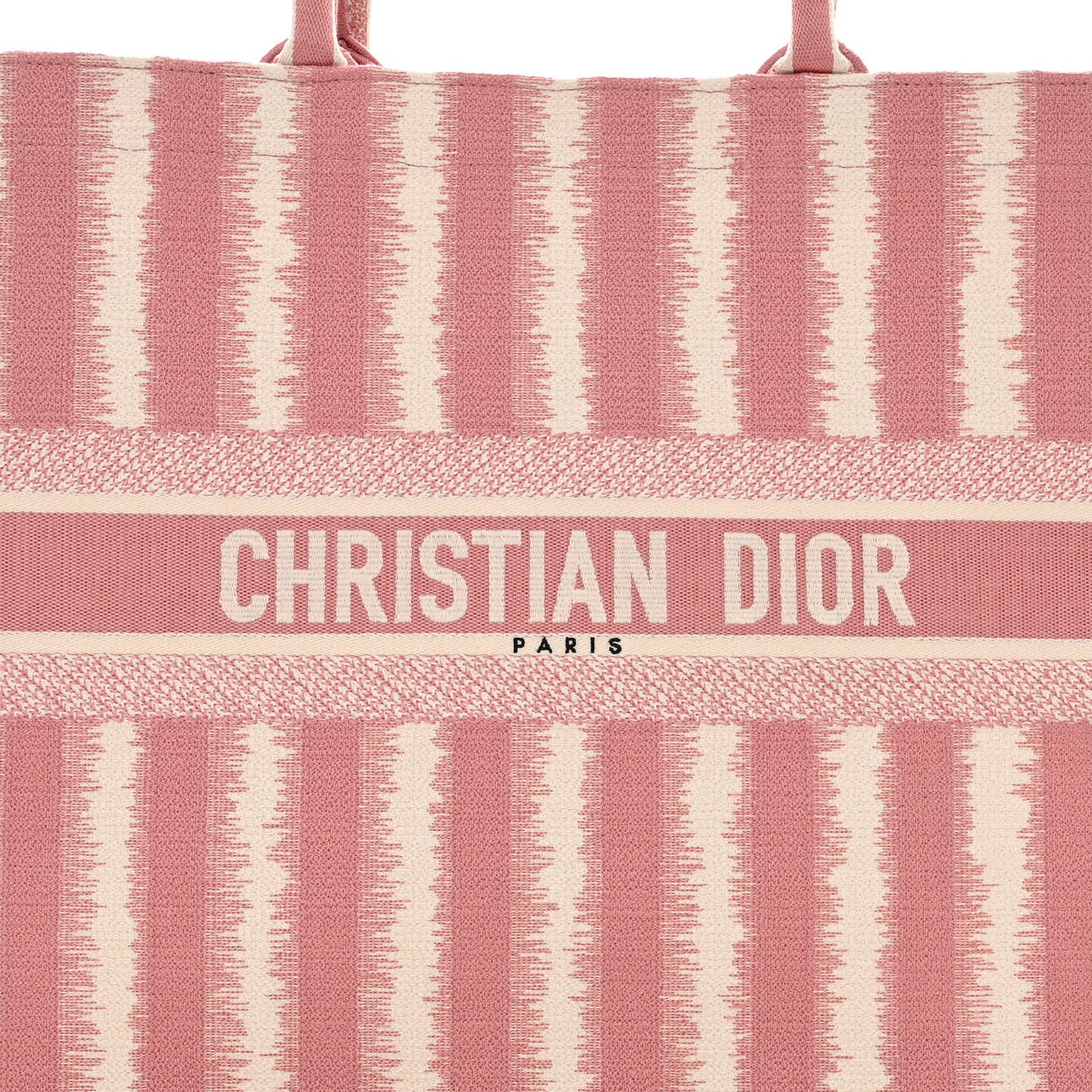 Canvas Embroidered Large Striped Book Tote Pink