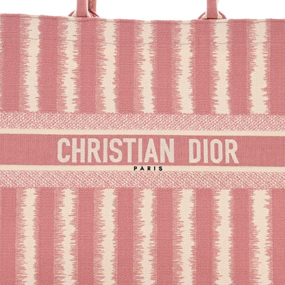 Christian Dior Canvas Embroidered Large Striped Book Tote Pink 7 of 9