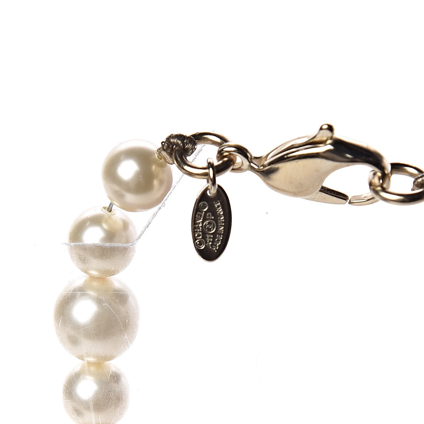 Pearl Crystal Long CC Necklace Gold