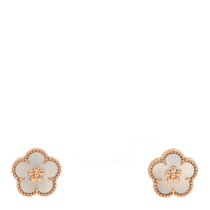 Van Cleef & Arpels 18K Rose Gold Mother of Pearl Lucky Springs Plum Blossom Earrings 1 of 4