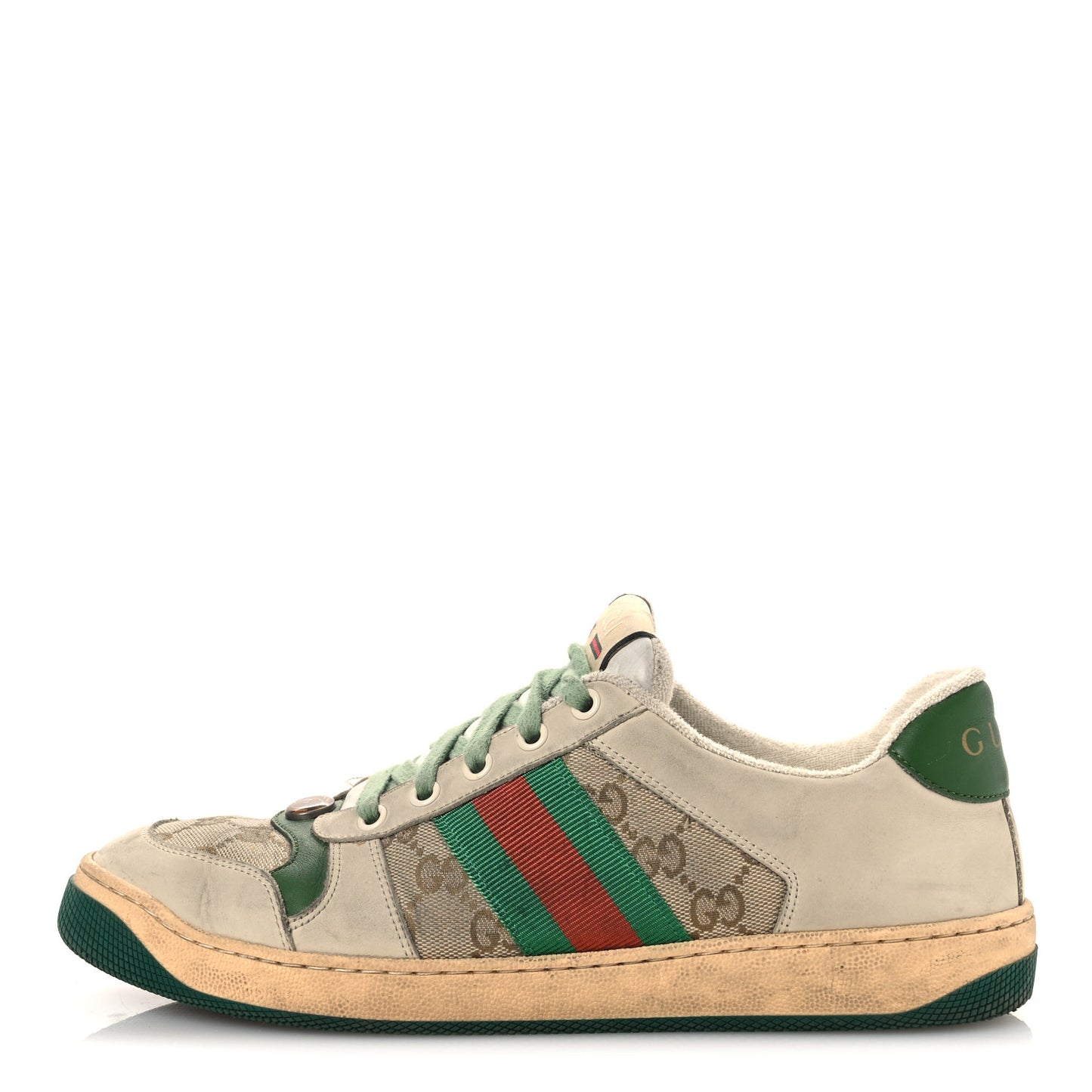 GG Monogram Nubuck Web Womens Screener Sneakers 40 New Sand Dusty Milk Vintage Green