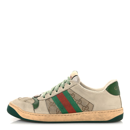 Gucci GG Monogram Nubuck Web Womens Screener Sneakers 40 New Sand Dusty Milk Vintage Green 1 of 16