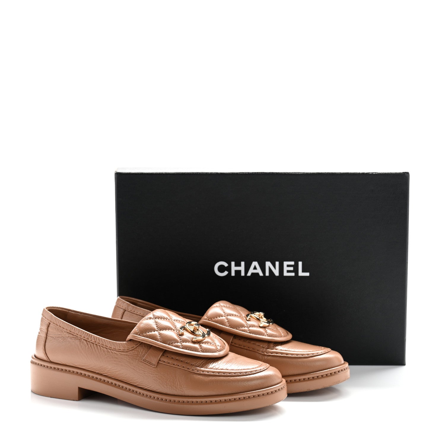 Chanel Crumpled Lambskin Quilted CC Turnlock Moccasins 37.5 Dark
