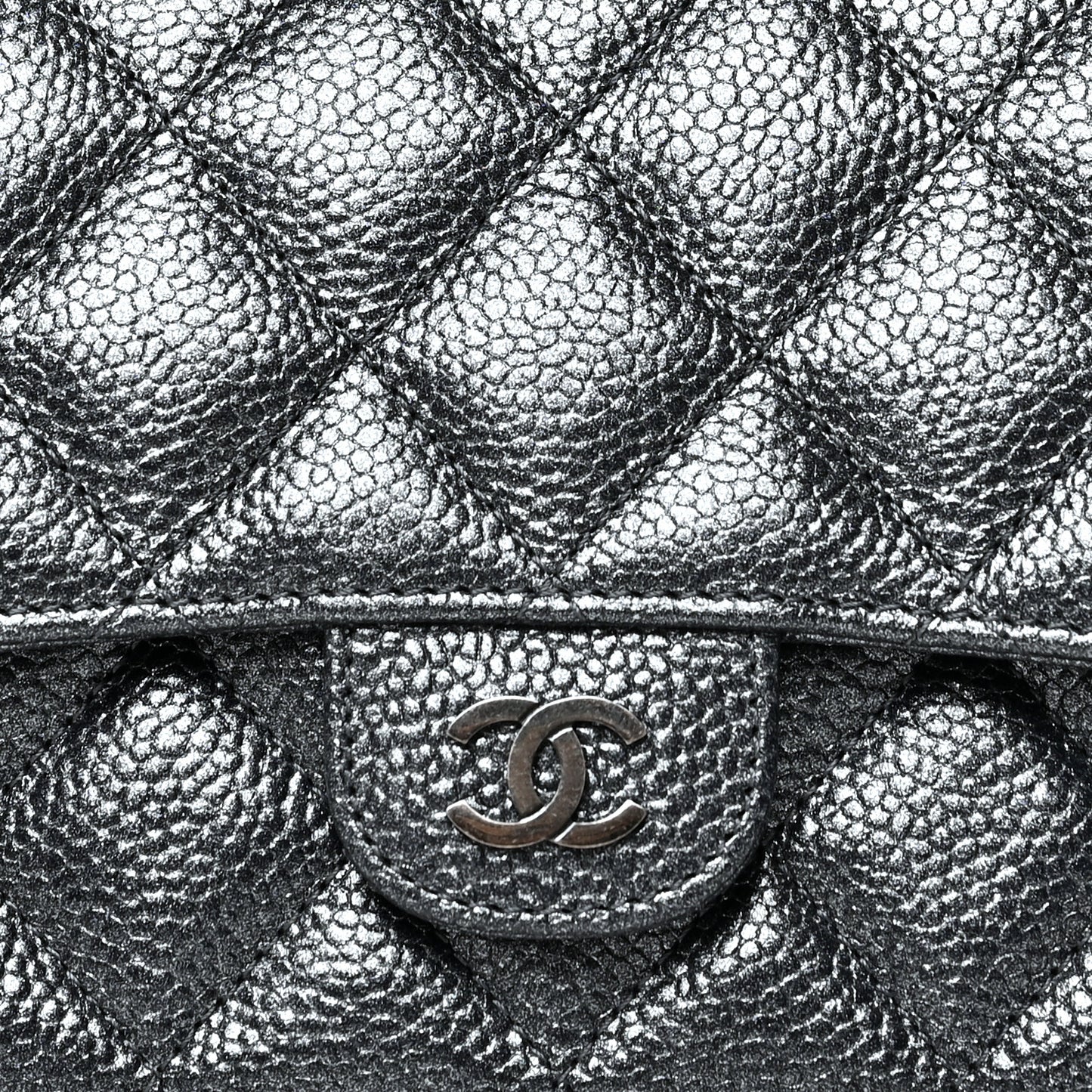 Metallic Caviar Quilted Small Flap Wallet Charcoal