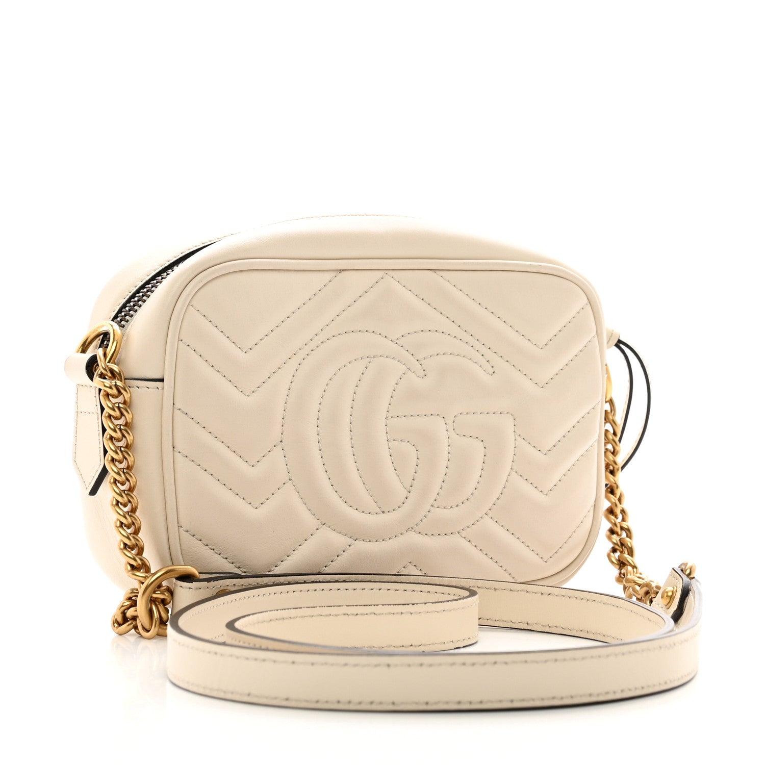 Gucci Calfskin Matelasse Mini GG Marmont Chain Shoulder Bag White 3 of 10