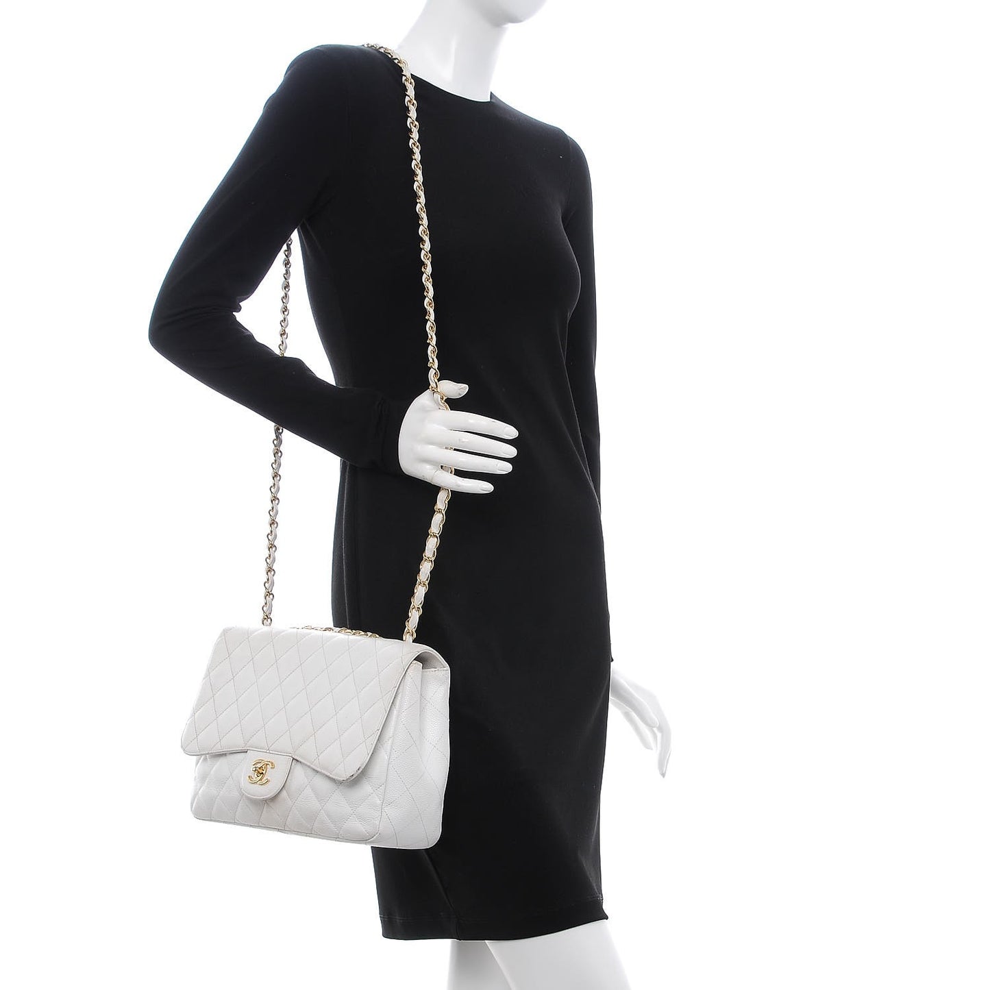 Caviar Quilted Jumbo Single Flap White
