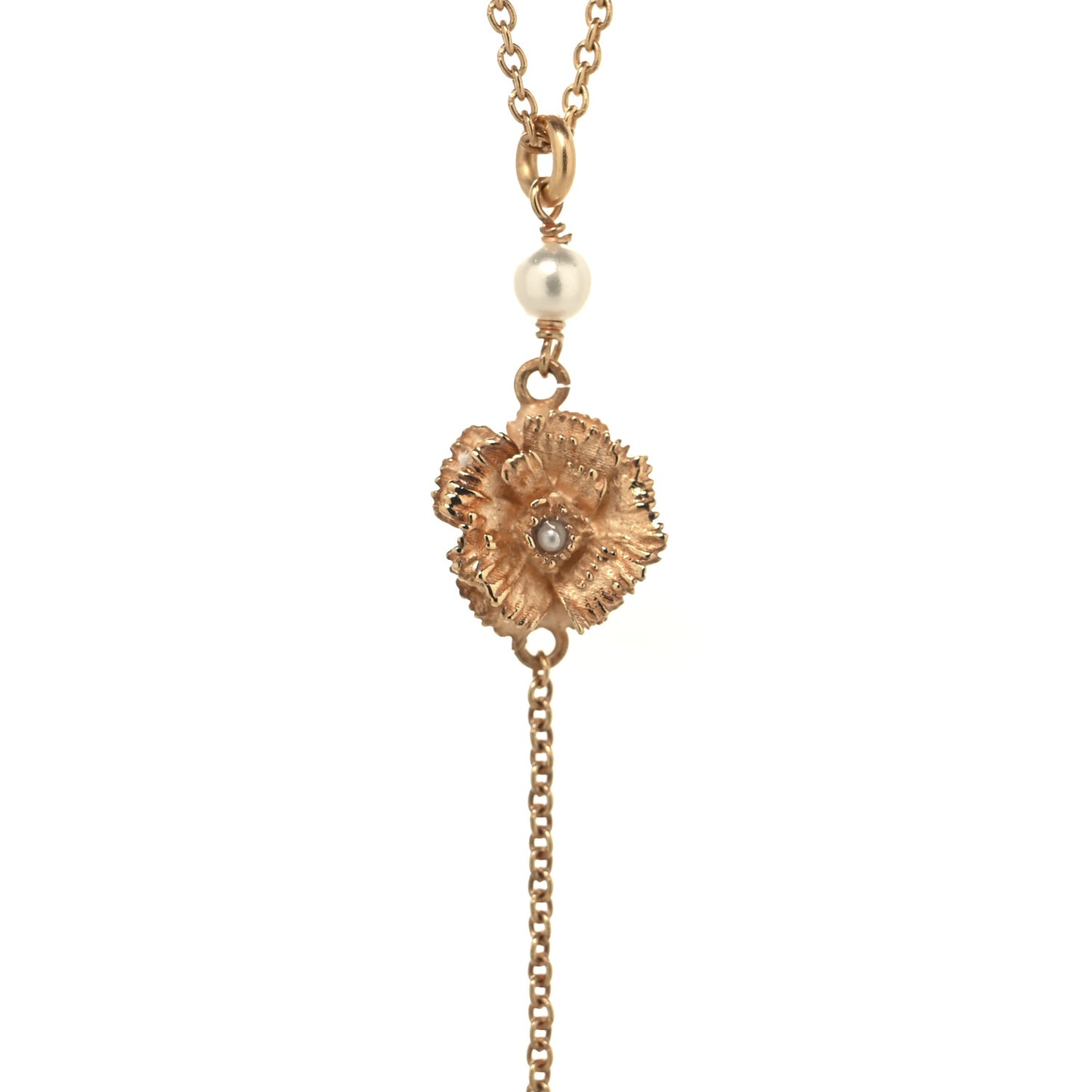 Metal Pearl Flower Double Necklace Rose Gold