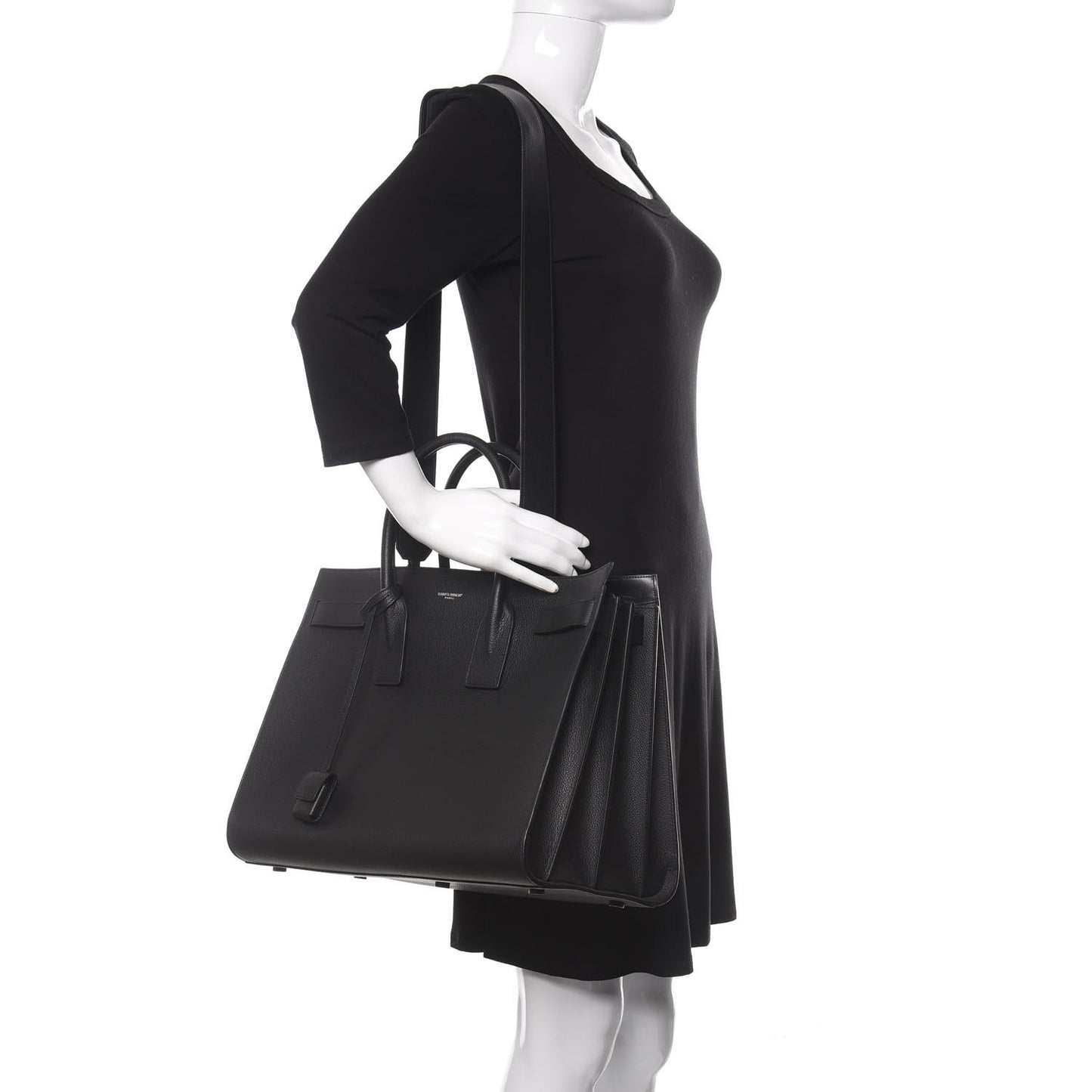 Grained Calfskin Large Sac De Jour Carryall Black