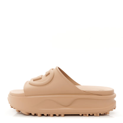 Gucci Soft Rubber Womens Interlocking G Platform 42mm Slide Sandals 37 Vintage Camel 37 Vintage Camel 1 of 10