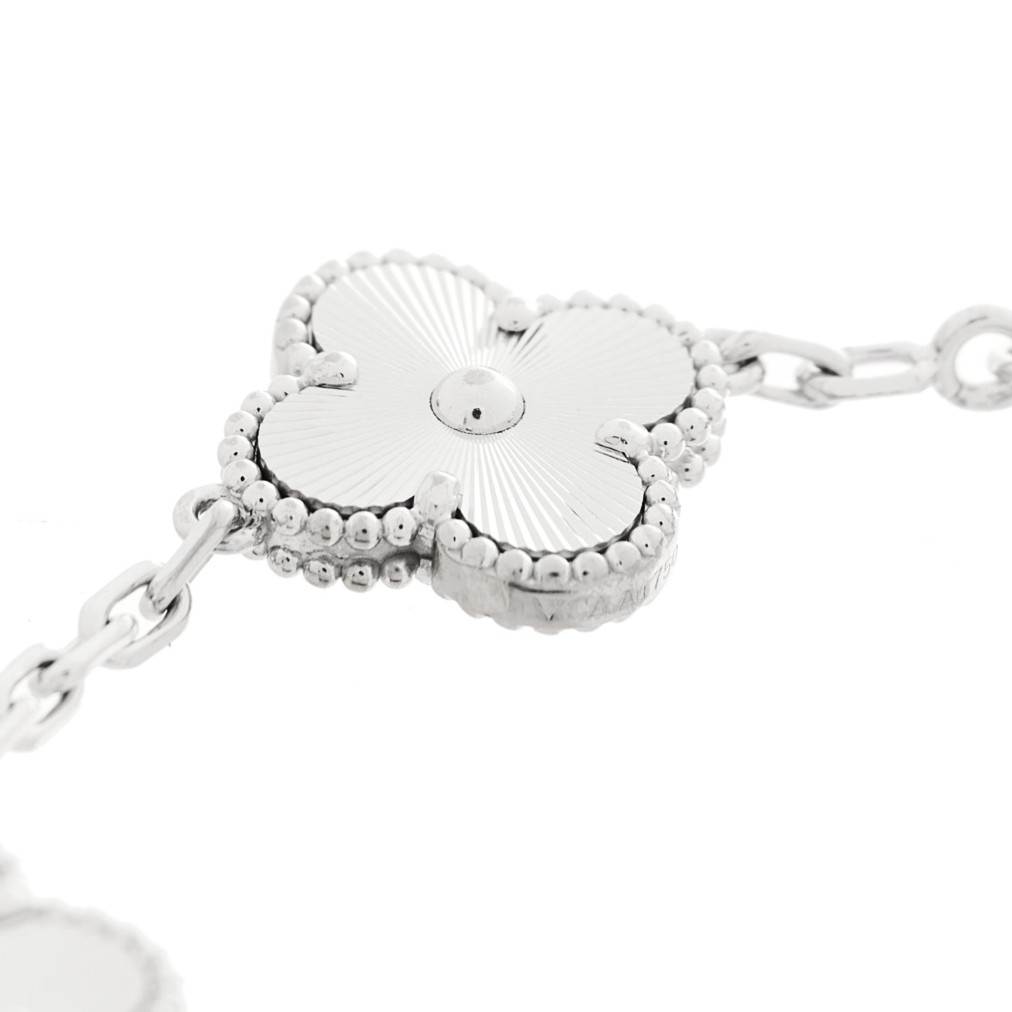 18K White Gold 5 Motifs Guilloche Vintage Alhambra Bracelet