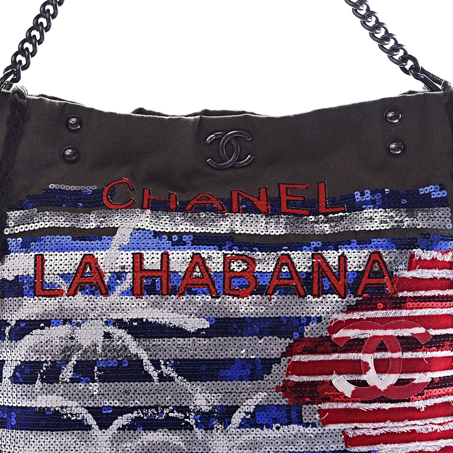 Chanel Canvas Sequins Cubano Trip Hobo Khaki 12 of 12