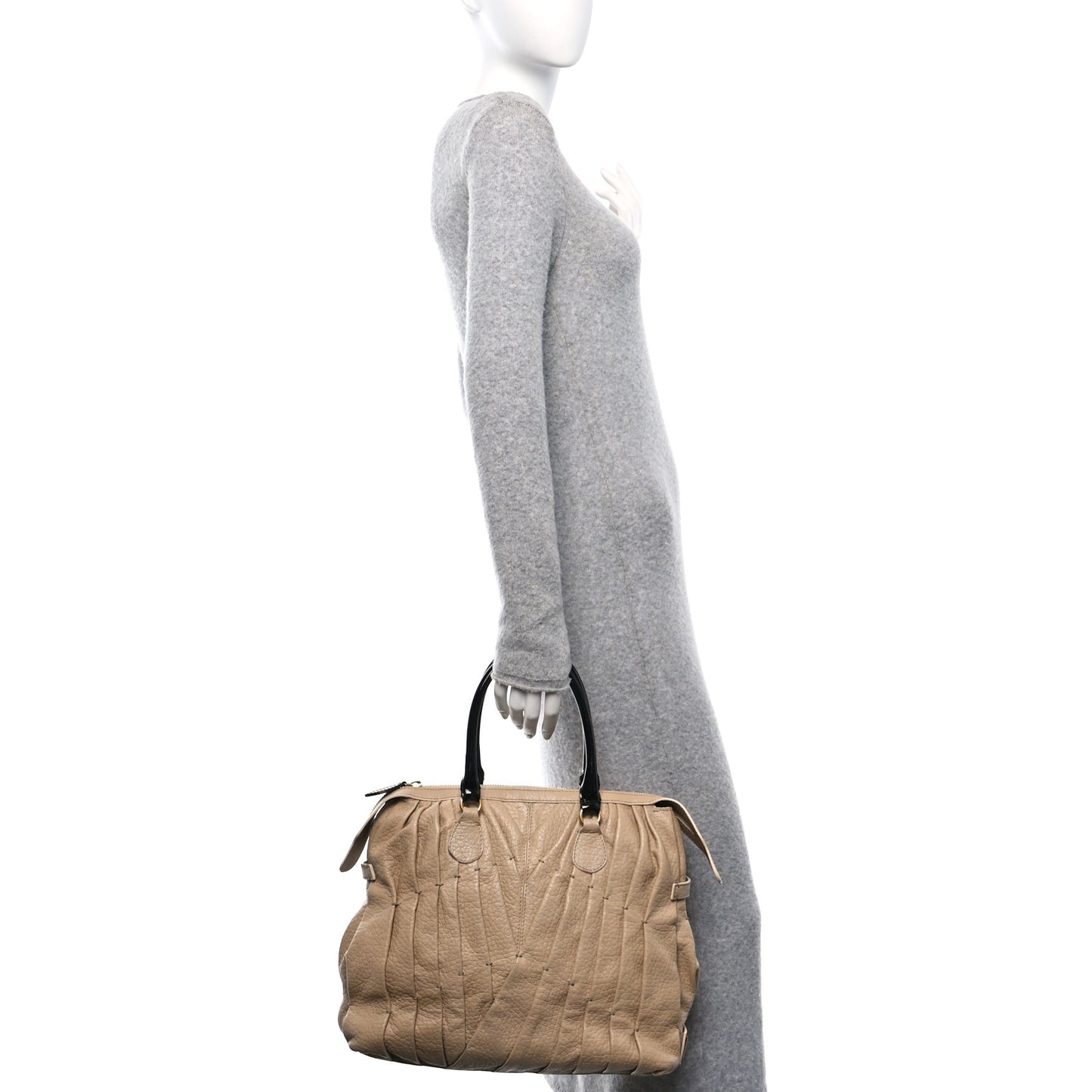 Lambskin Pleated Studded Maizeon Tote Beige