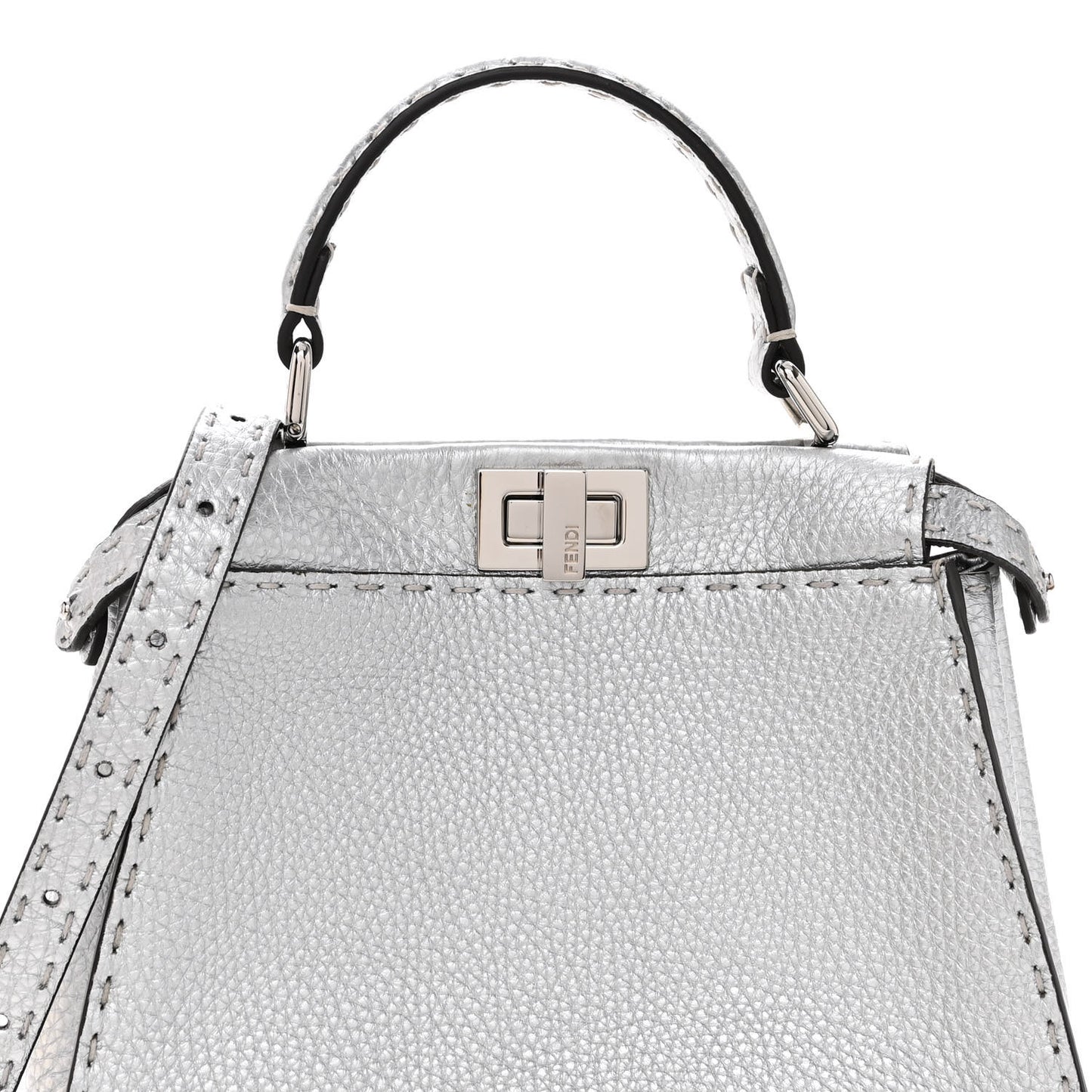Cuoio Romano Lux Selleria Mini Peekaboo Iconic Satchel Argento