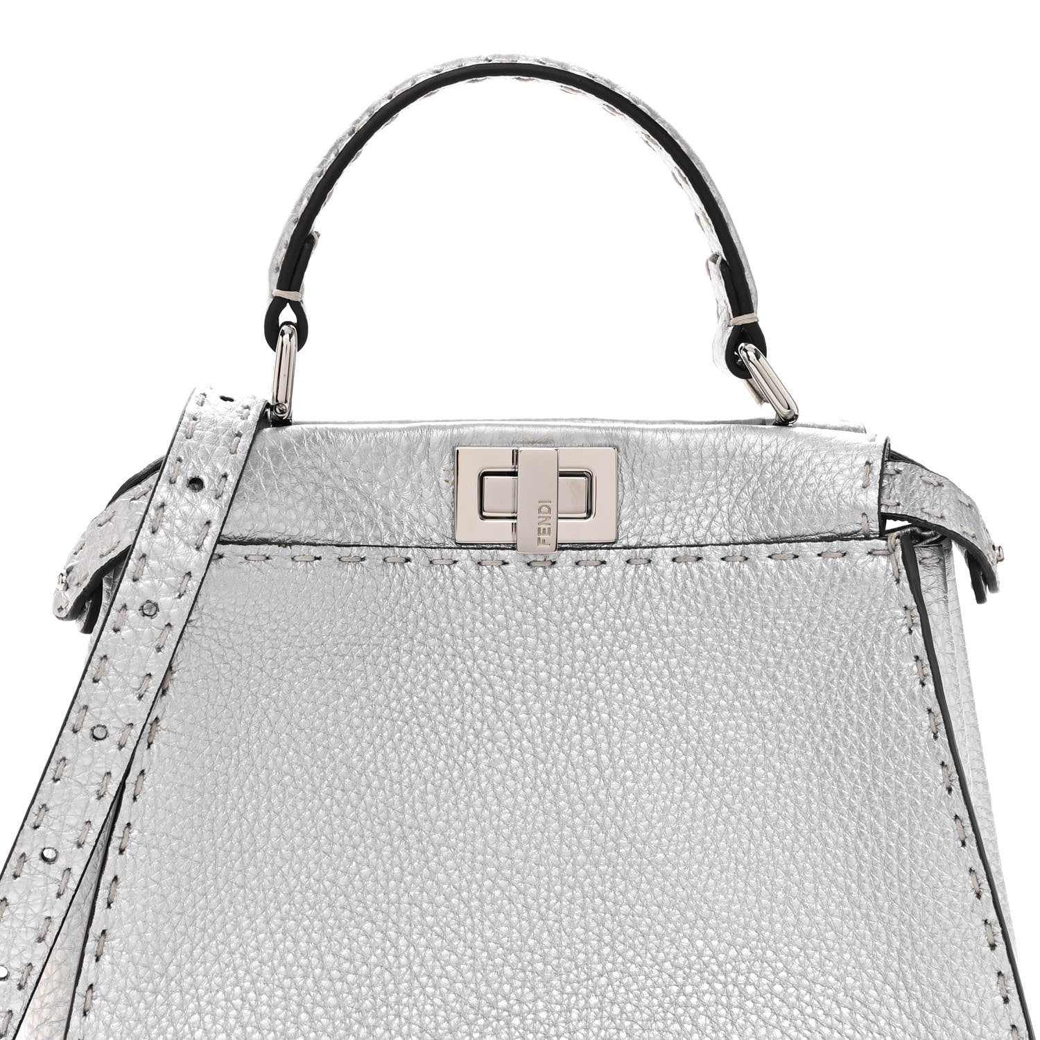 Fendi Cuoio Romano Lux Selleria Mini Peekaboo Iconic Satchel Argento 9 of 11
