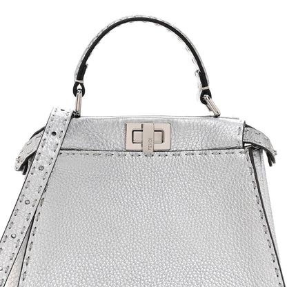 Fendi Cuoio Romano Lux Selleria Mini Peekaboo Iconic Satchel Argento 9 of 11