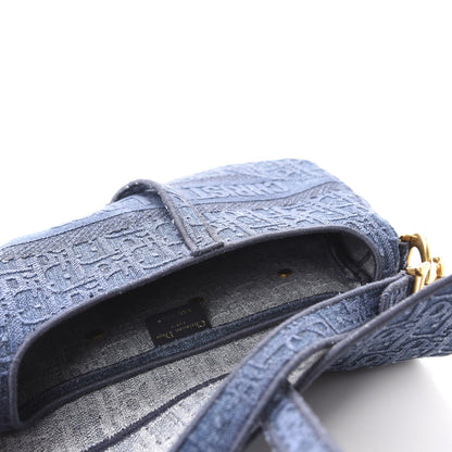 Christian Dior Oblique Embroidered Saddle Bag Denim Blue 5 of 12
