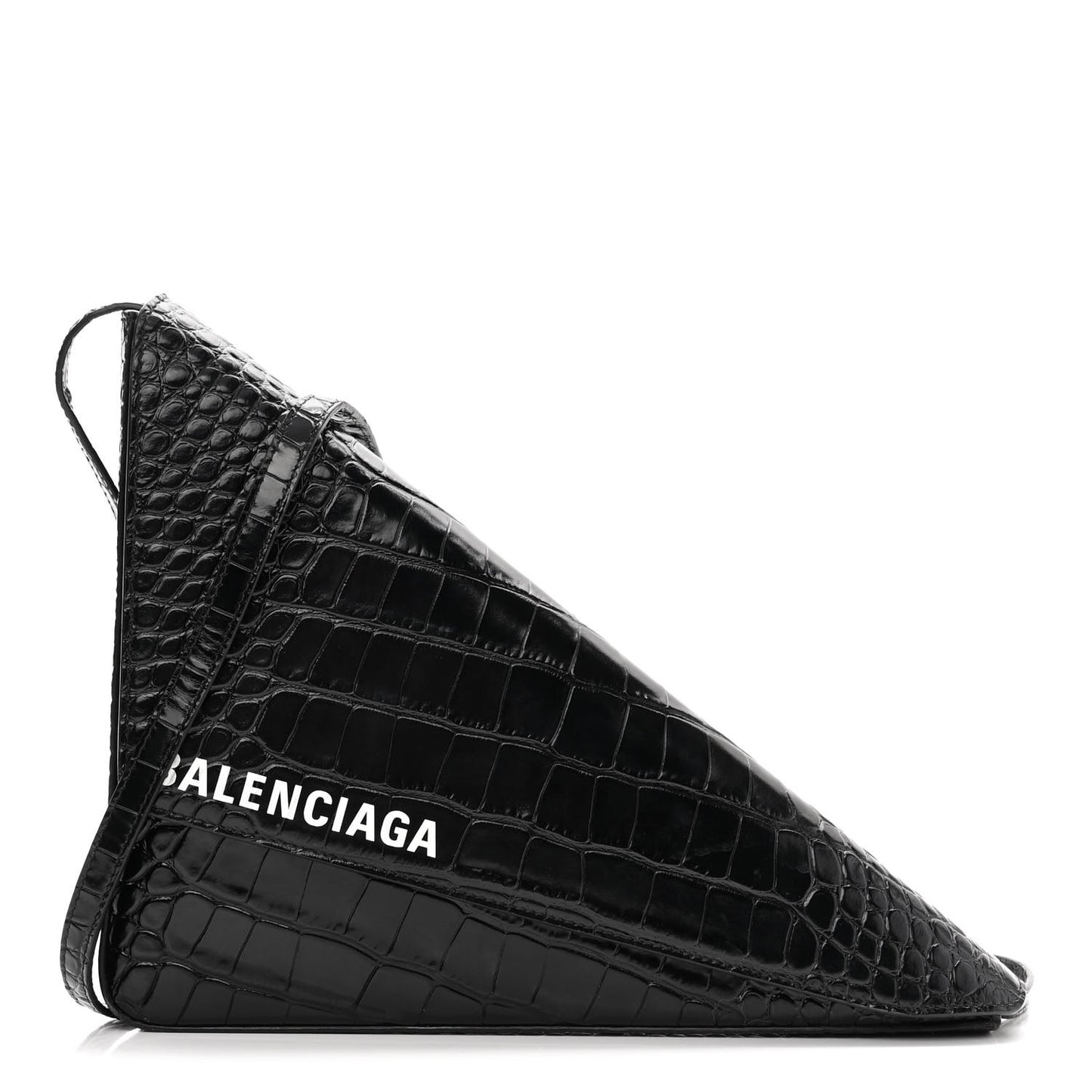 Calfskin Logo Crocodile Embossed Triangle Clutch Black White