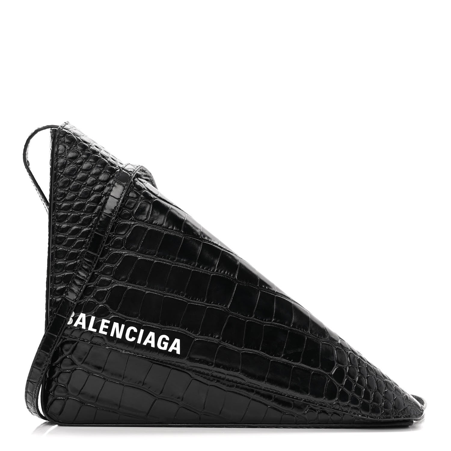 Balenciaga Calfskin Logo Crocodile Embossed Triangle Clutch Black White 1 of 9