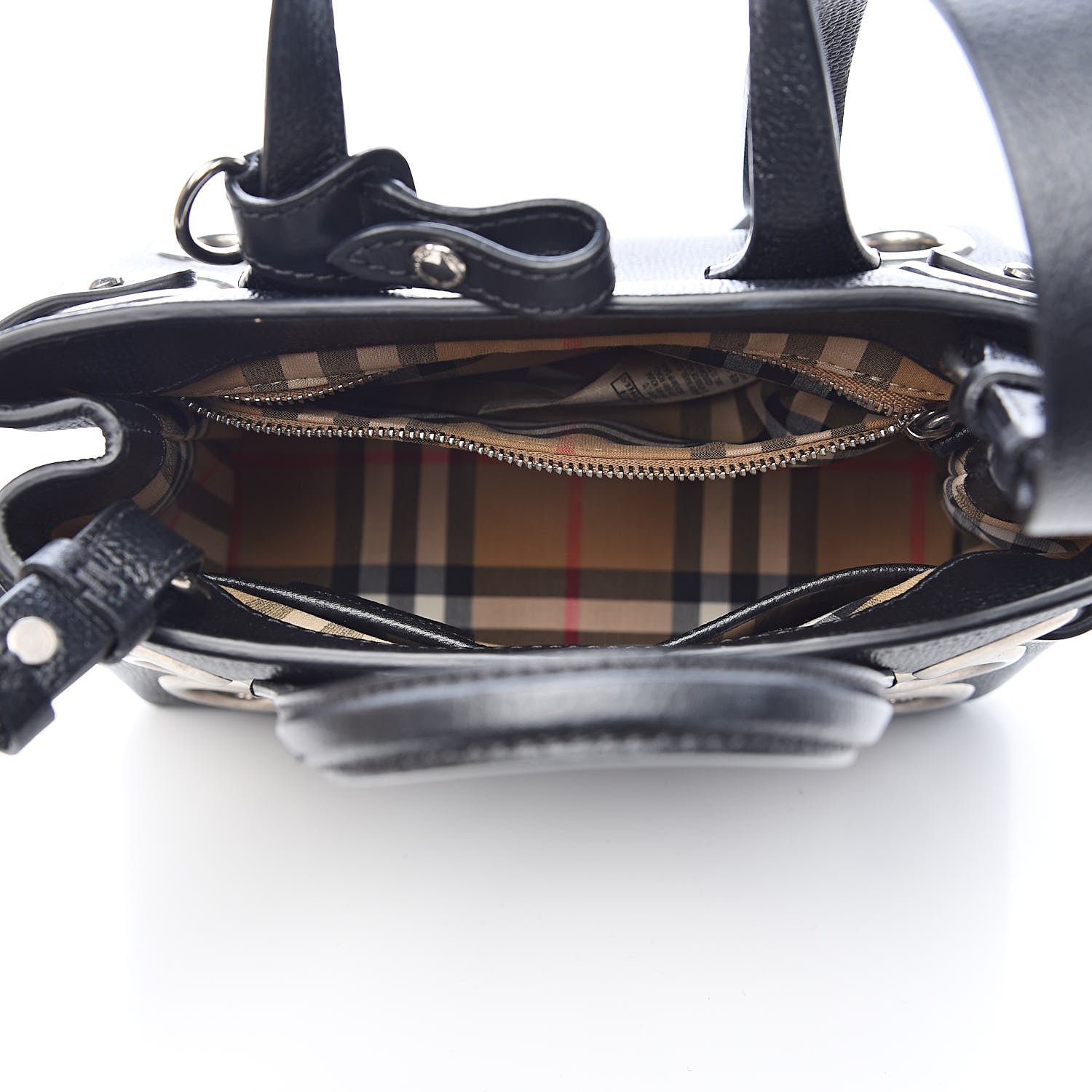 Burberry Grainy Calfskin House Check Grommet Baby Banner Tote Black 5 of 13