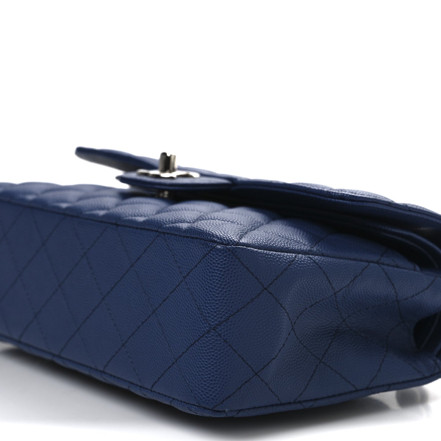 Caviar Quilted Small Double Flap Blue