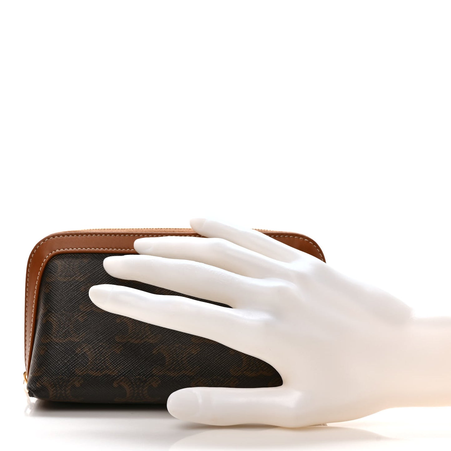 Triomphe Canvas Calfskin Small Cosmetic Pouch Tan