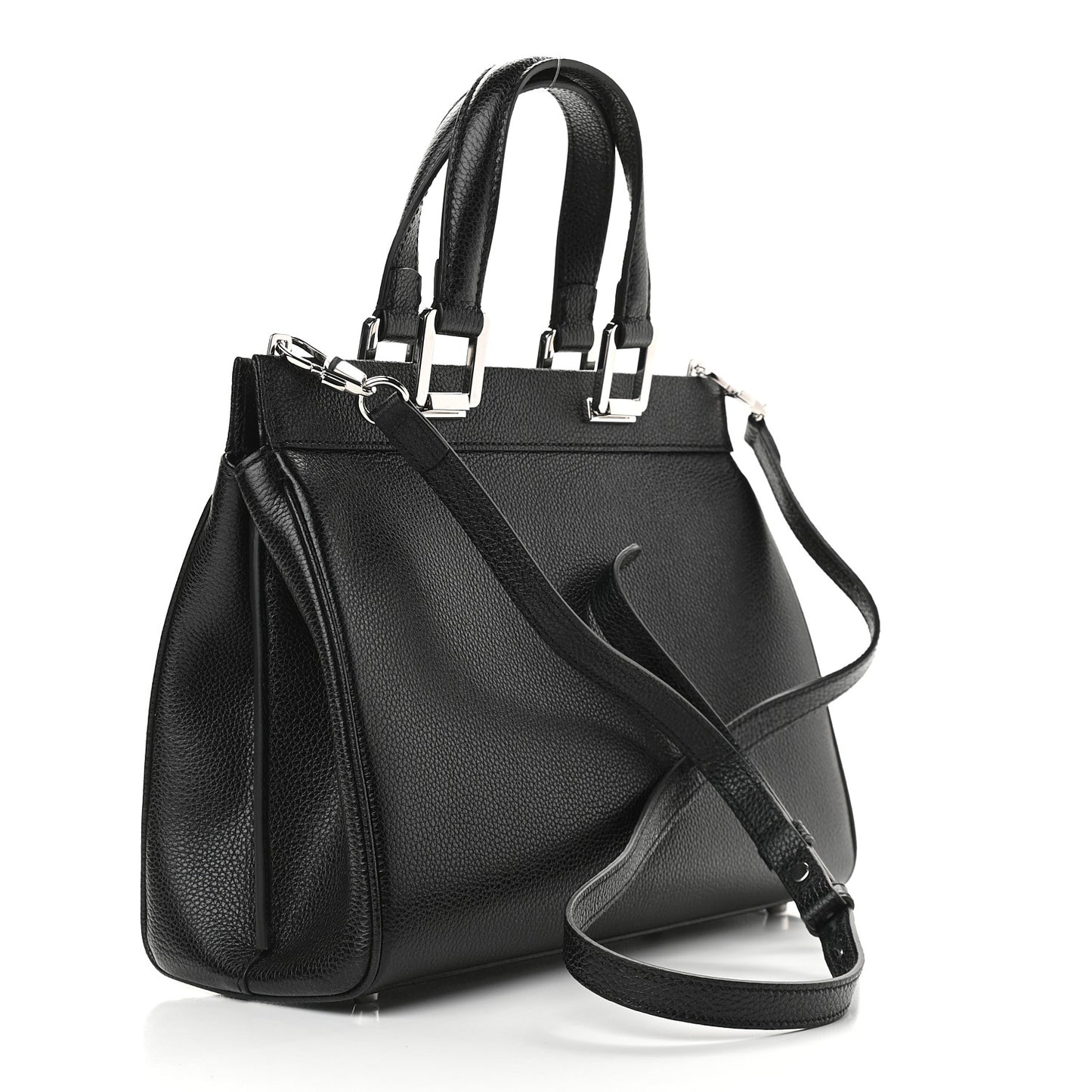 Grainy Calfskin Small Zumi Top Handle Bag Black
